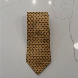 Salvatore Ferragamo Gold Tie with Brown Hedgehogs